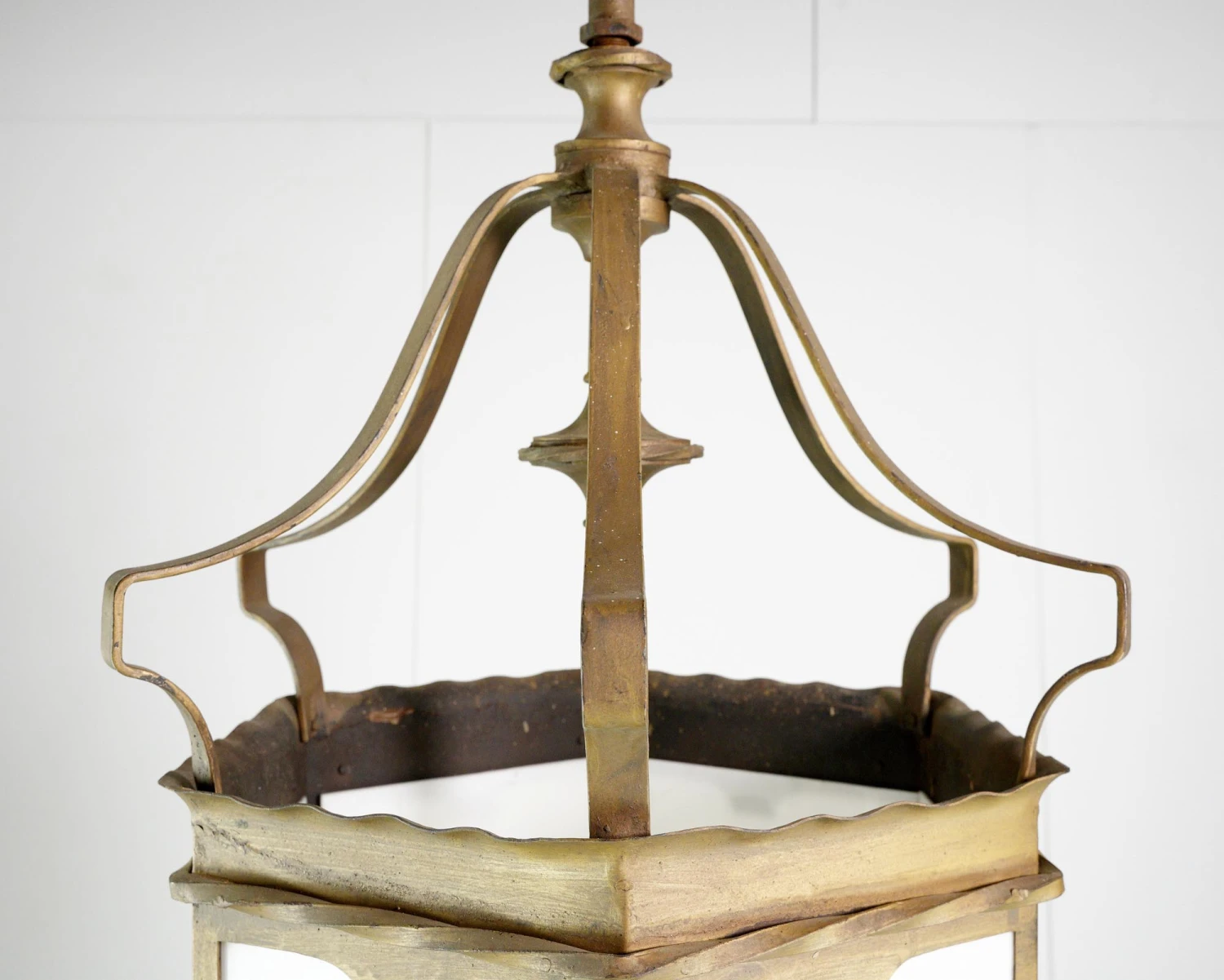 Traditional Gold Painted Steel White Glass Panels Hanging Lantern 6 Traditional Gold Painted Steel White Glass Panels Hanging Lantern - Image 4