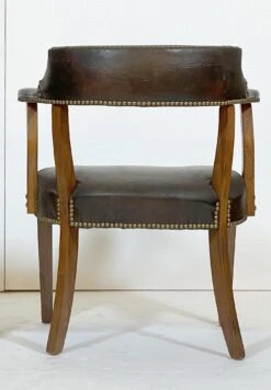 Vintage Brown Vinyl Faux Leather Brass Studs Office Armchair 16 Vintage Brown Vinyl Faux Leather Brass Studs Office Armchair -OGT Sale Store q282080 04