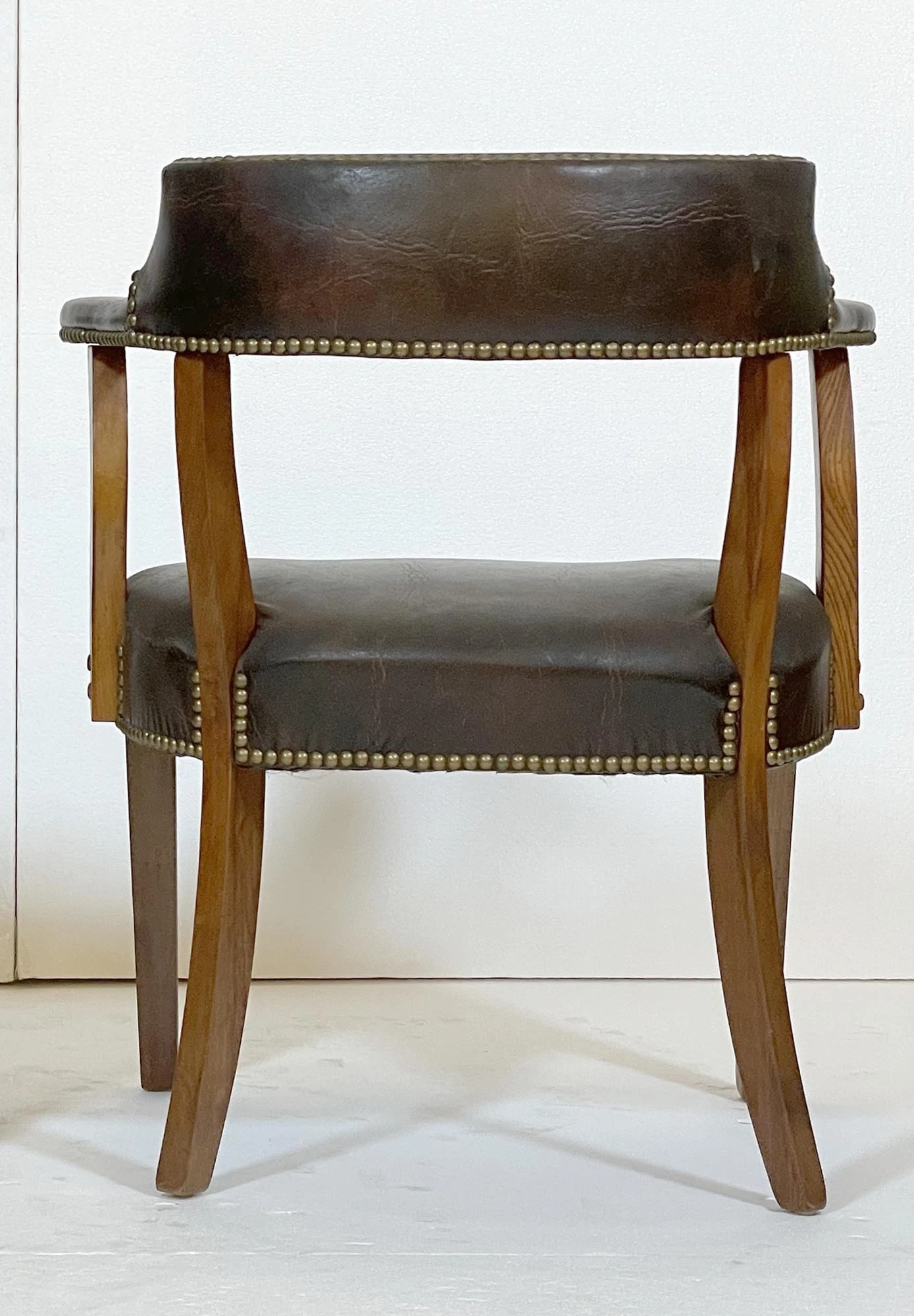 Vintage Brown Vinyl Faux Leather Brass Studs Office Armchair 6 Vintage Brown Vinyl Faux Leather Brass Studs Office Armchair - Image 4