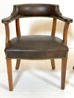 Vintage Brown Vinyl Faux Leather Brass Studs Office Armchair 17 Vintage Brown Vinyl Faux Leather Brass Studs Office Armchair -OGT Sale Store q282080 05