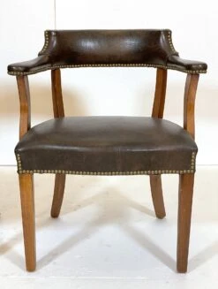 Vintage Brown Vinyl Faux Leather Brass Studs Office Armchair 18 Vintage Brown Vinyl Faux Leather Brass Studs Office Armchair -OGT Sale Store q282080 06