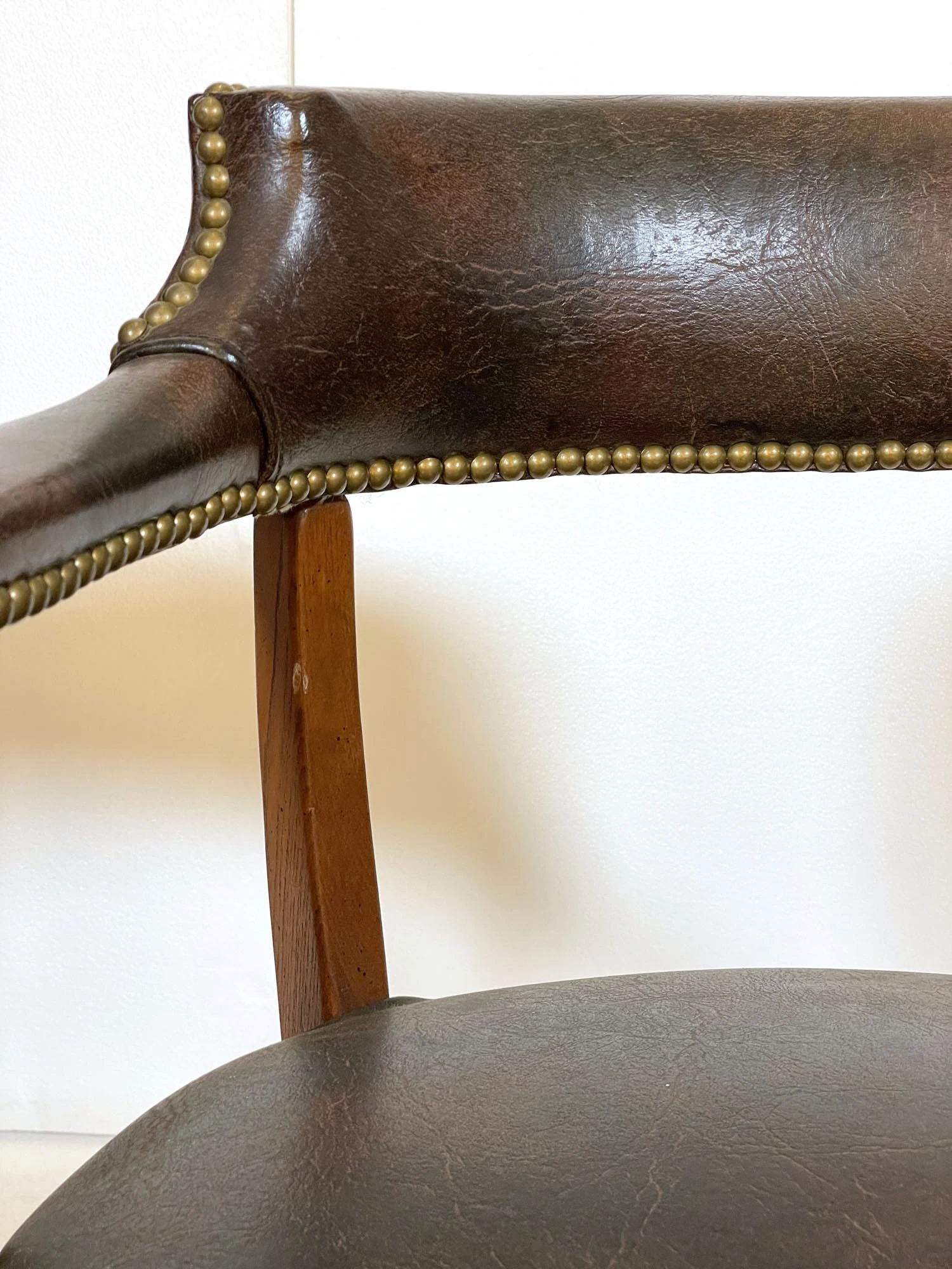 Vintage Brown Vinyl Faux Leather Brass Studs Office Armchair 9 Vintage Brown Vinyl Faux Leather Brass Studs Office Armchair - Image 7