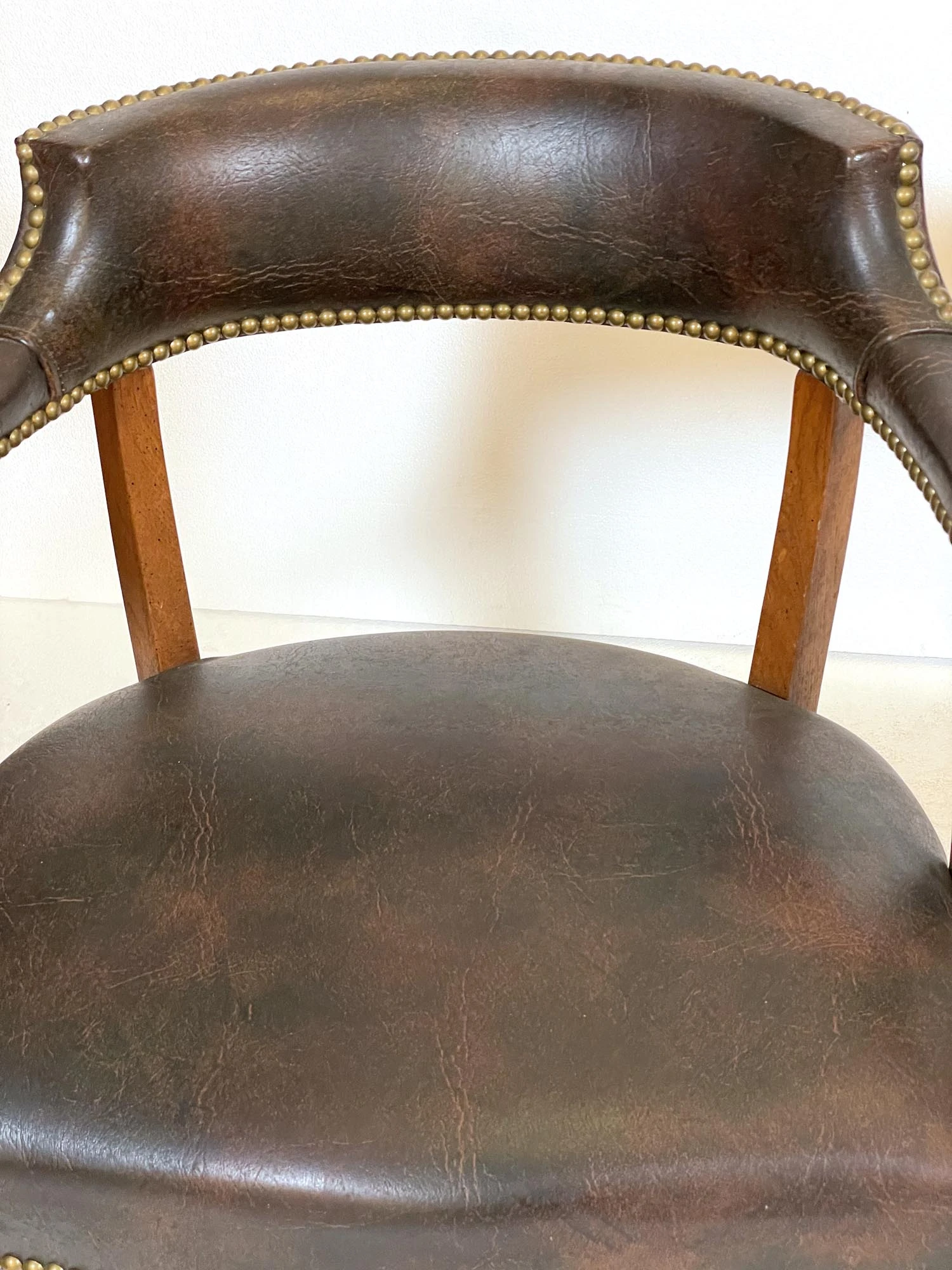 Vintage Brown Vinyl Faux Leather Brass Studs Office Armchair 11 Vintage Brown Vinyl Faux Leather Brass Studs Office Armchair - Image 9