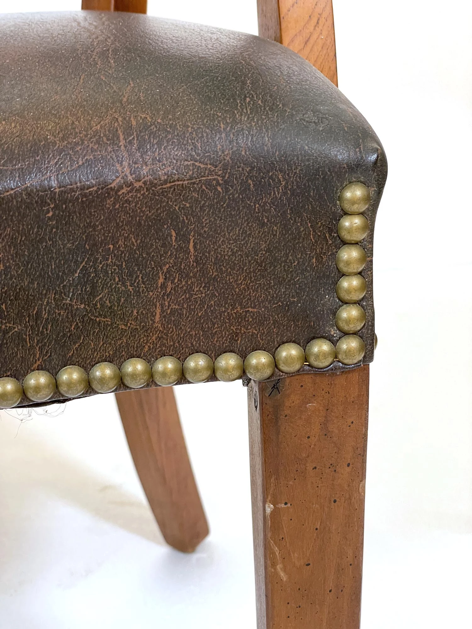 Vintage Brown Vinyl Faux Leather Brass Studs Office Armchair 12 Vintage Brown Vinyl Faux Leather Brass Studs Office Armchair - Image 10