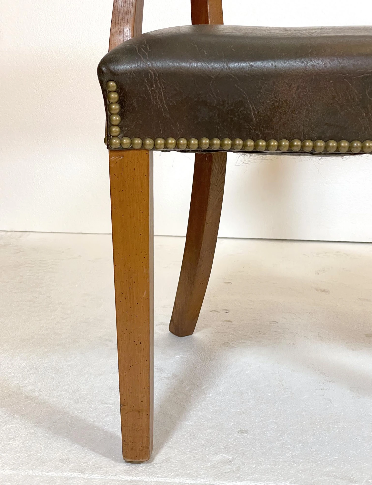 Vintage Brown Vinyl Faux Leather Brass Studs Office Armchair 13 Vintage Brown Vinyl Faux Leather Brass Studs Office Armchair - Image 11