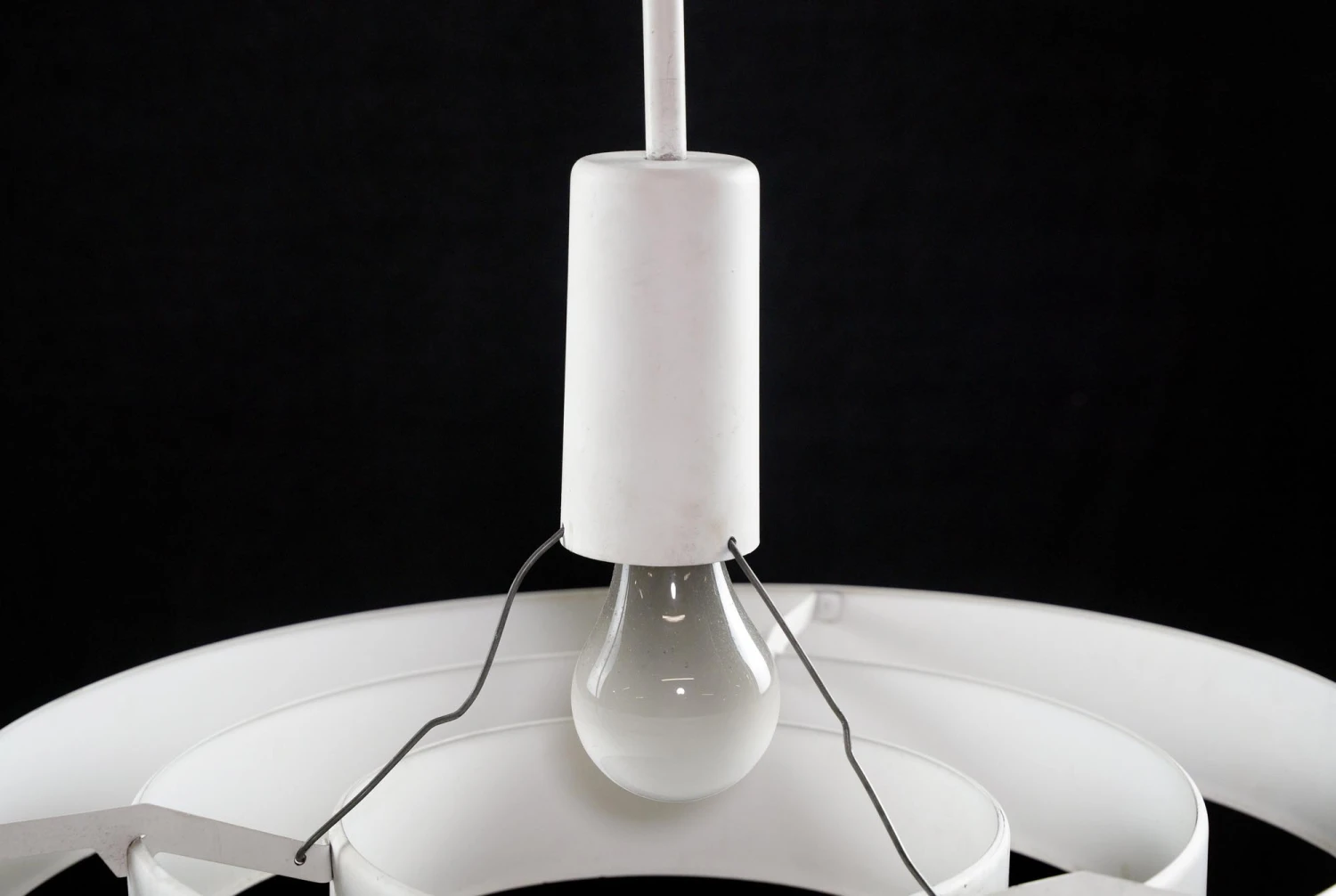 Vintage White Steel Circles Mid Century Modern Pendant Light 6 Vintage White Steel Circles Mid Century Modern Pendant Light - Image 4