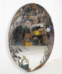 Vintage Hand Painted Edge Floral Round 44 In. Wall Mirror 17 Vintage Hand Painted Edge Floral Round 44 In. Wall Mirror -OGT Sale Store q282521 06