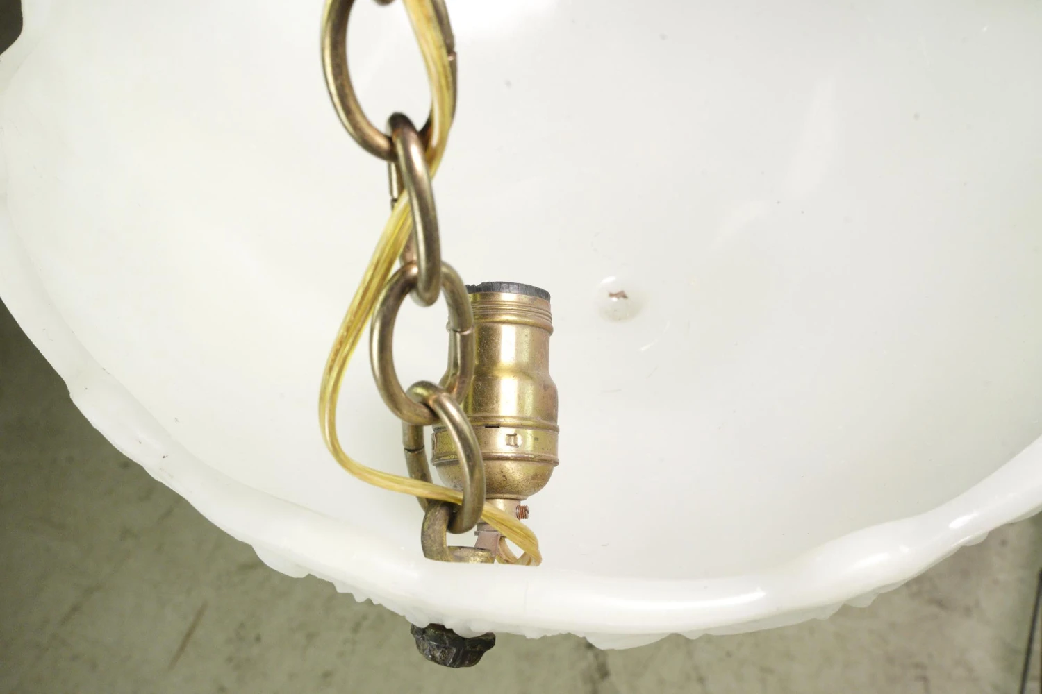 Antique Victorian White Glass Dish Brass Pendant Light 11 Antique Victorian White Glass Dish Brass Pendant Light - Image 9