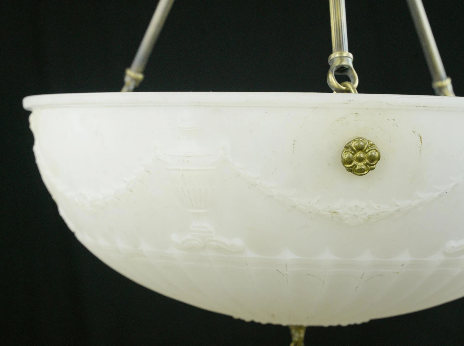 Victorian Urn White Cast Glass Dish Brass Pendant Light 13 Victorian Urn White Cast Glass Dish Brass Pendant Light - Image 11
