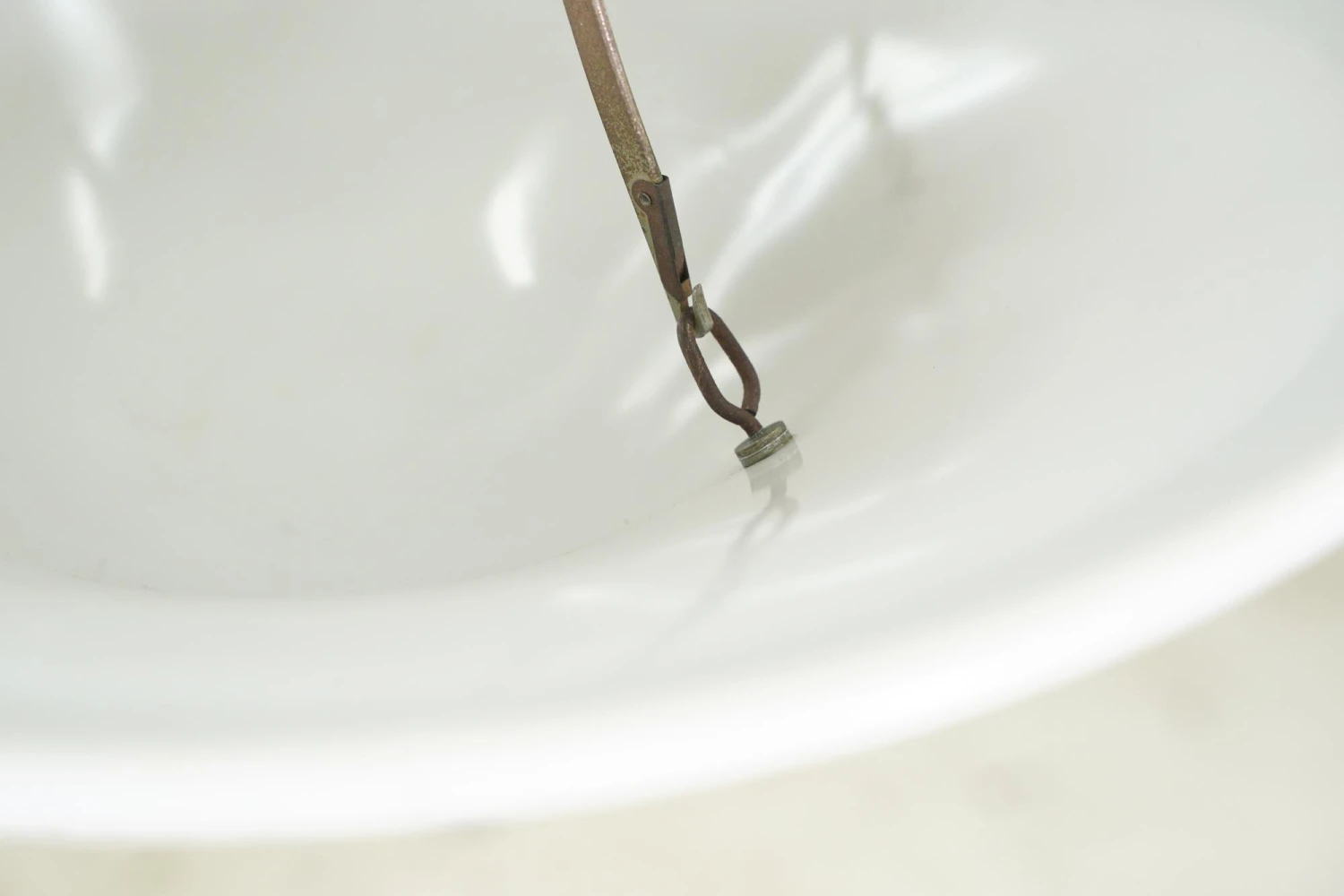 1950s Mid Century Milk Glass Dish Steel Pole Pendant Light 10 1950s Mid Century Milk Glass Dish Steel Pole Pendant Light - Image 8