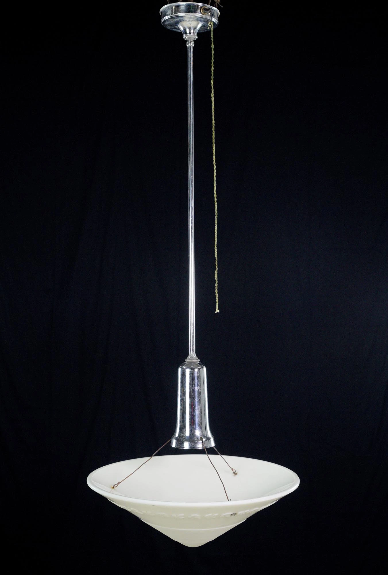 Foliate Milk Glass Dish Pendant Light With Steel Pole 12 Foliate Milk Glass Dish Pendant Light With Steel Pole - Image 10