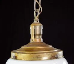 Antique 15 In. Schoolhouse White Milk Glass & Brass Chain Pendant Light 15 Antique 15 In. Schoolhouse White Milk Glass & Brass Chain Pendant Light -OGT Sale Store q282794 04