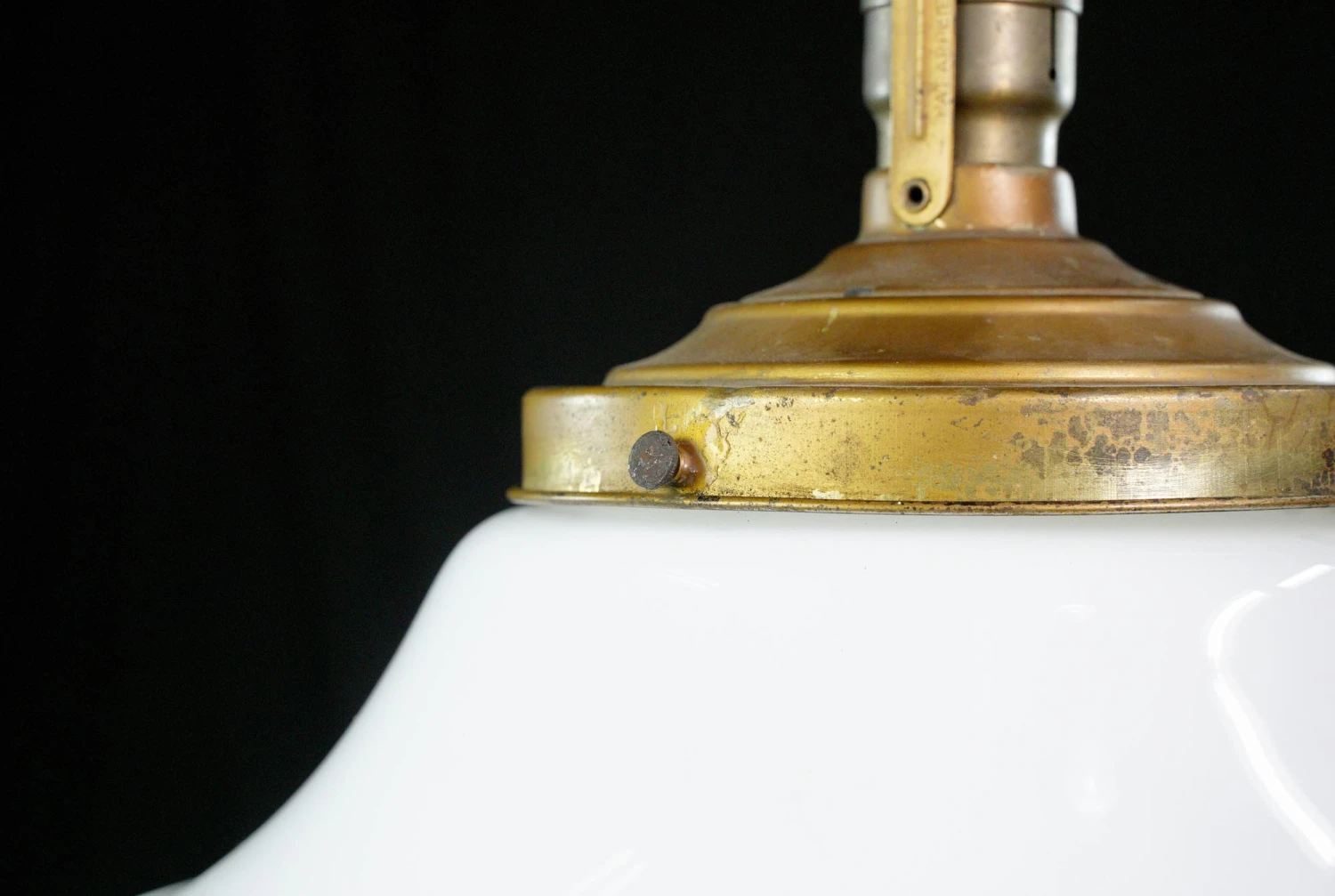 Antique 15 In. Schoolhouse White Milk Glass & Brass Chain Pendant Light 8 Antique 15 In. Schoolhouse White Milk Glass & Brass Chain Pendant Light - Image 6