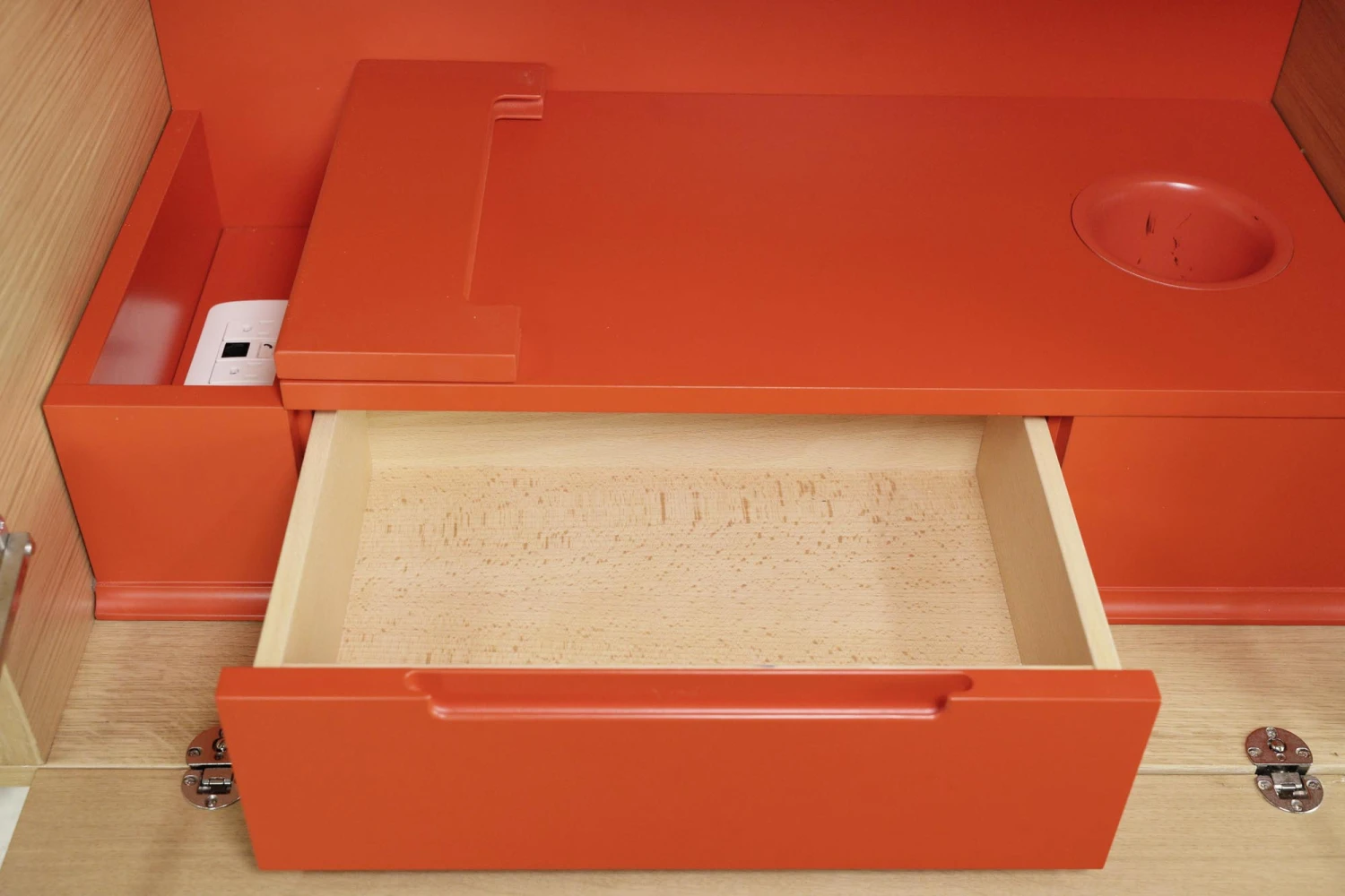 Modern Red Steel & Pine Top Enclosed Desk With Built-in Outlet 7 Modern Red Steel & Pine Top Enclosed Desk With Built-in Outlet - Image 5