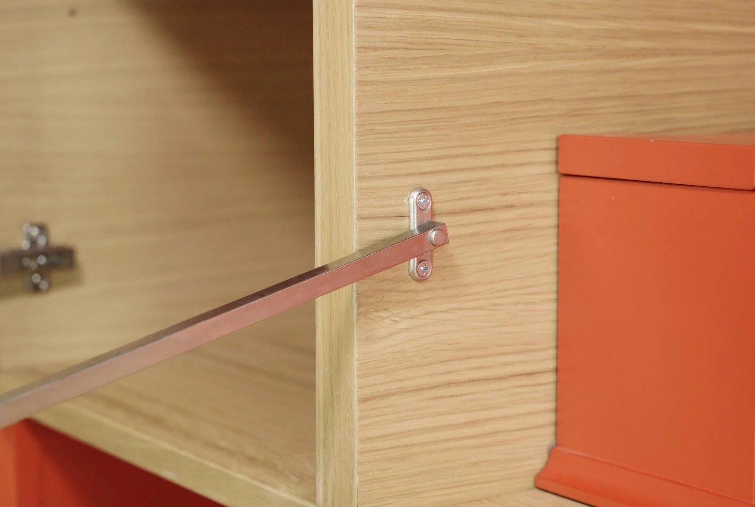 Modern Red Steel & Pine Top Enclosed Desk With Built-in Outlet 10 Modern Red Steel & Pine Top Enclosed Desk With Built-in Outlet - Image 8