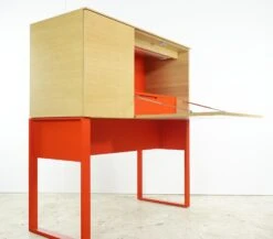 Modern Red Steel & Pine Top Enclosed Desk With Built-in Outlet 27 Modern Red Steel & Pine Top Enclosed Desk With Built-in Outlet -OGT Sale Store q282826 10