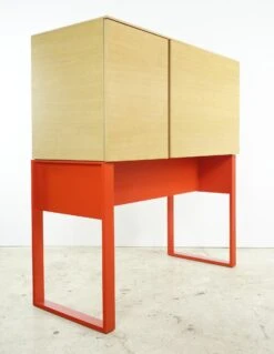Modern Red Steel & Pine Top Enclosed Desk With Built-in Outlet 28 Modern Red Steel & Pine Top Enclosed Desk With Built-in Outlet -OGT Sale Store q282826 11