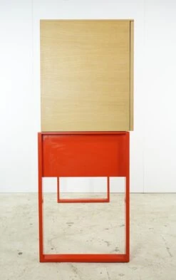 Modern Red Steel & Pine Top Enclosed Desk With Built-in Outlet 29 Modern Red Steel & Pine Top Enclosed Desk With Built-in Outlet -OGT Sale Store q282826 12