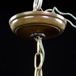 Vintage Red & Tan Leaded Stained Glass Brass Chain Pendant Light -OGT Sale Store q282858 04