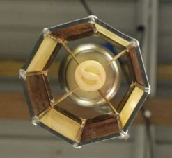 Vintage Red & Tan Leaded Stained Glass Brass Chain Pendant Light -OGT Sale Store q282858 06