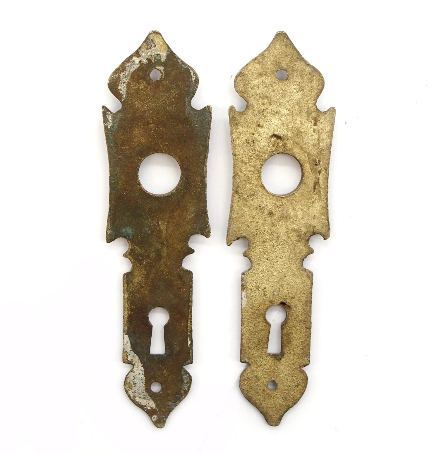 Pair Of Antique 5.875 In. Brass Arts & Crafts Keyhole Door Back Plates 7 Pair Of Antique 5.875 In. Brass Arts & Crafts Keyhole Door Back Plates - Image 5