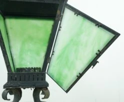 Vintage Black Iron Standing Green Slag Glass Lantern 21 Vintage Black Iron Standing Green Slag Glass Lantern -OGT Sale Store q282973 07