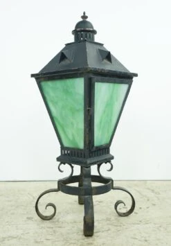 Vintage Black Iron Standing Green Slag Glass Lantern 22 Vintage Black Iron Standing Green Slag Glass Lantern -OGT Sale Store q282973 08