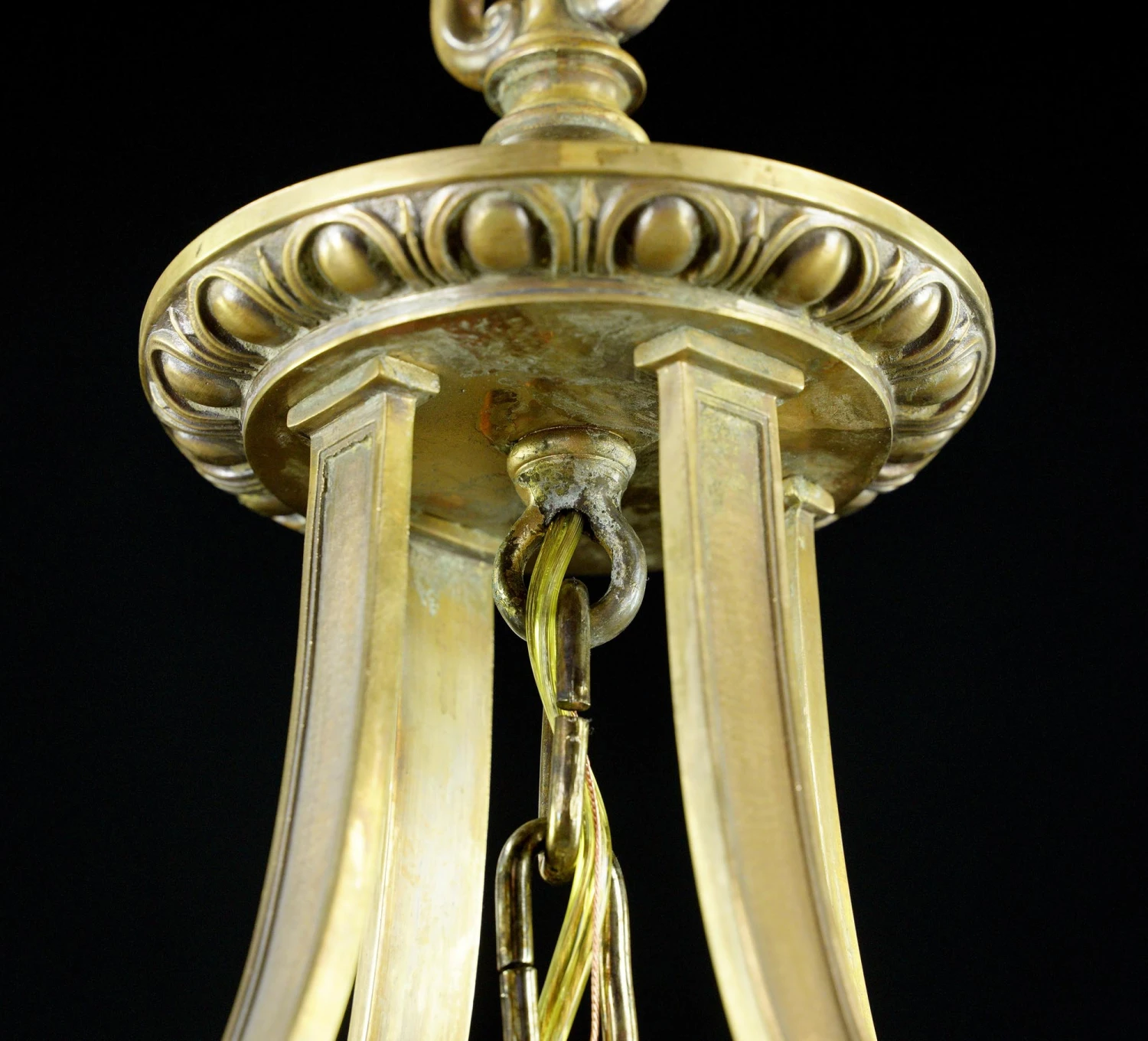 1940s Federal Bronze Clear Pebbled Glass Hanging Lantern 6 1940s Federal Bronze Clear Pebbled Glass Hanging Lantern - Image 4