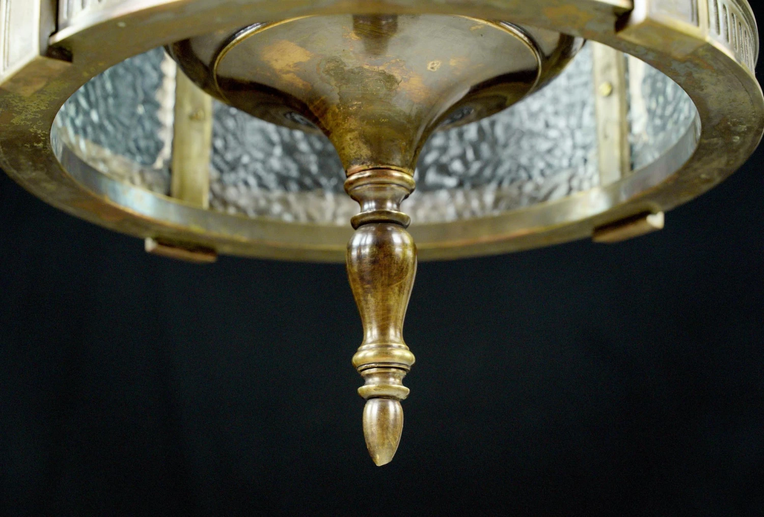 1940s Federal Bronze Clear Pebbled Glass Hanging Lantern 7 1940s Federal Bronze Clear Pebbled Glass Hanging Lantern - Image 5