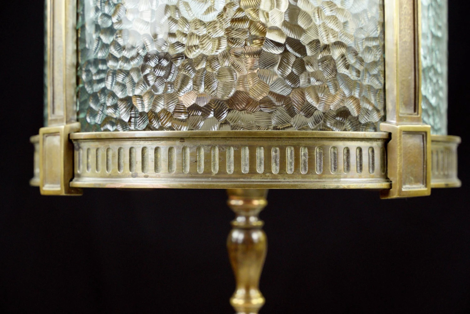 1940s Federal Bronze Clear Pebbled Glass Hanging Lantern 8 1940s Federal Bronze Clear Pebbled Glass Hanging Lantern - Image 6