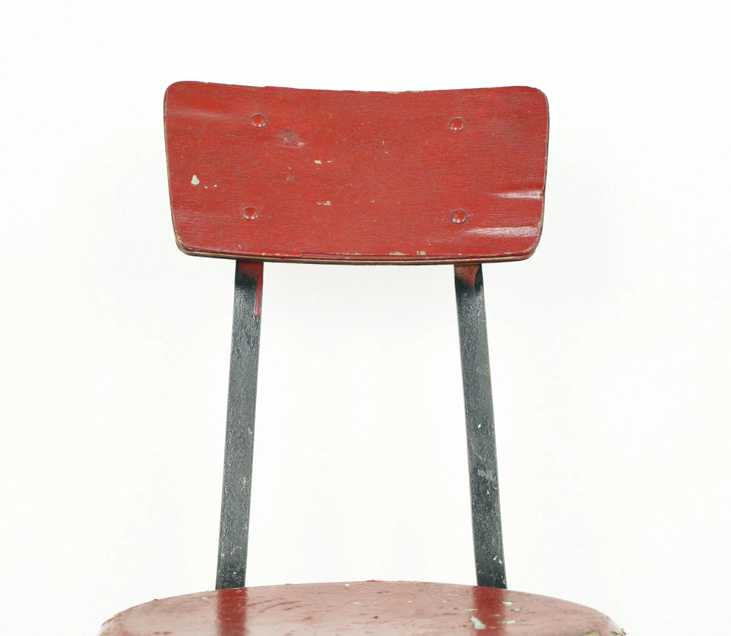 Vintage Black Steel & Red Wood Seat Counter Workshop Stool 7 Vintage Black Steel & Red Wood Seat Counter Workshop Stool - Image 5