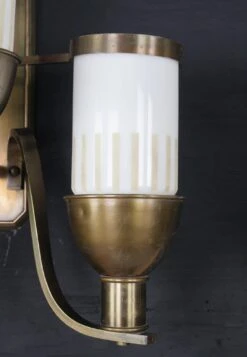 Pair Of Art Deco White Glass Shade 3 Arm Bronze Wall Sconces 15 Pair Of Art Deco White Glass Shade 3 Arm Bronze Wall Sconces -OGT Sale Store q283033 05