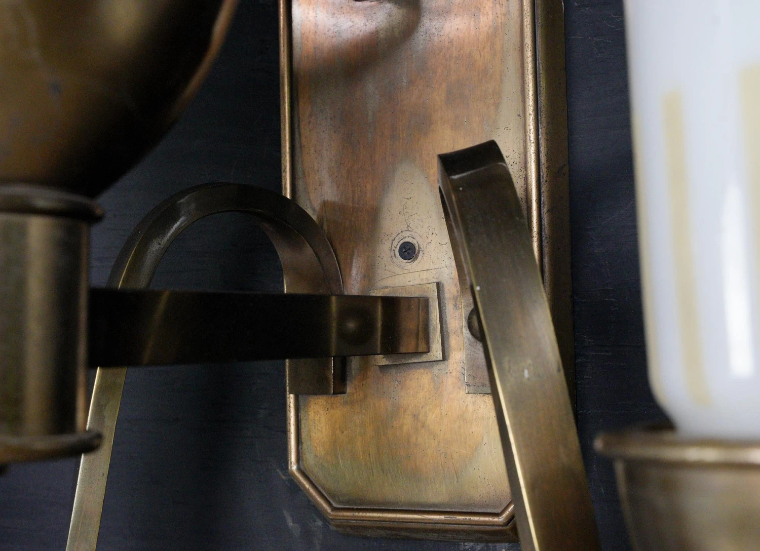 Pair Of Art Deco White Glass Shade 3 Arm Bronze Wall Sconces 9 Pair Of Art Deco White Glass Shade 3 Arm Bronze Wall Sconces - Image 7