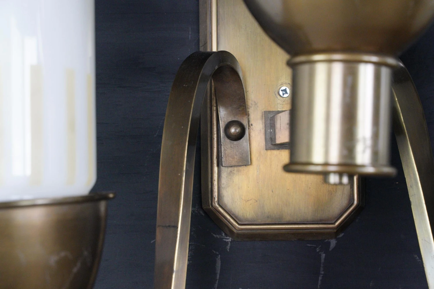 Pair Of Art Deco White Glass Shade 3 Arm Bronze Wall Sconces 10 Pair Of Art Deco White Glass Shade 3 Arm Bronze Wall Sconces - Image 8