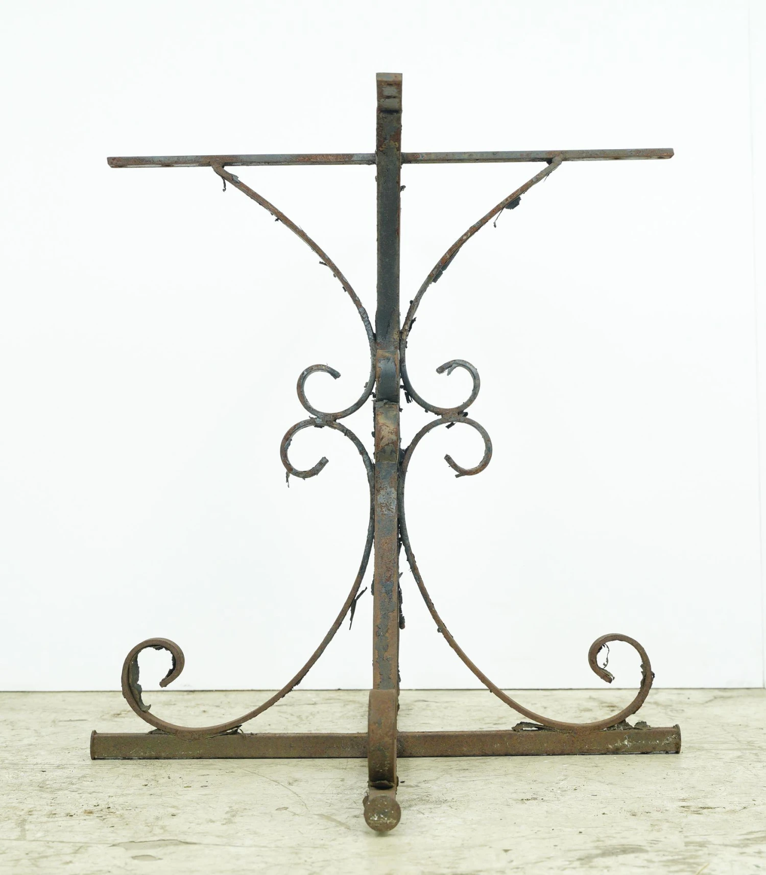 Reclaimed 27 In. H Cross Shape Curled Wrought Iron Table Base 14 Reclaimed 27 In. H Cross Shape Curled Wrought Iron Table Base - Image 12