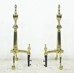 Pair Of Federal Steeple Polished Brass Claw Feet Andirons 17 Pair Of Federal Steeple Polished Brass Claw Feet Andirons -OGT Sale Store q283063 06