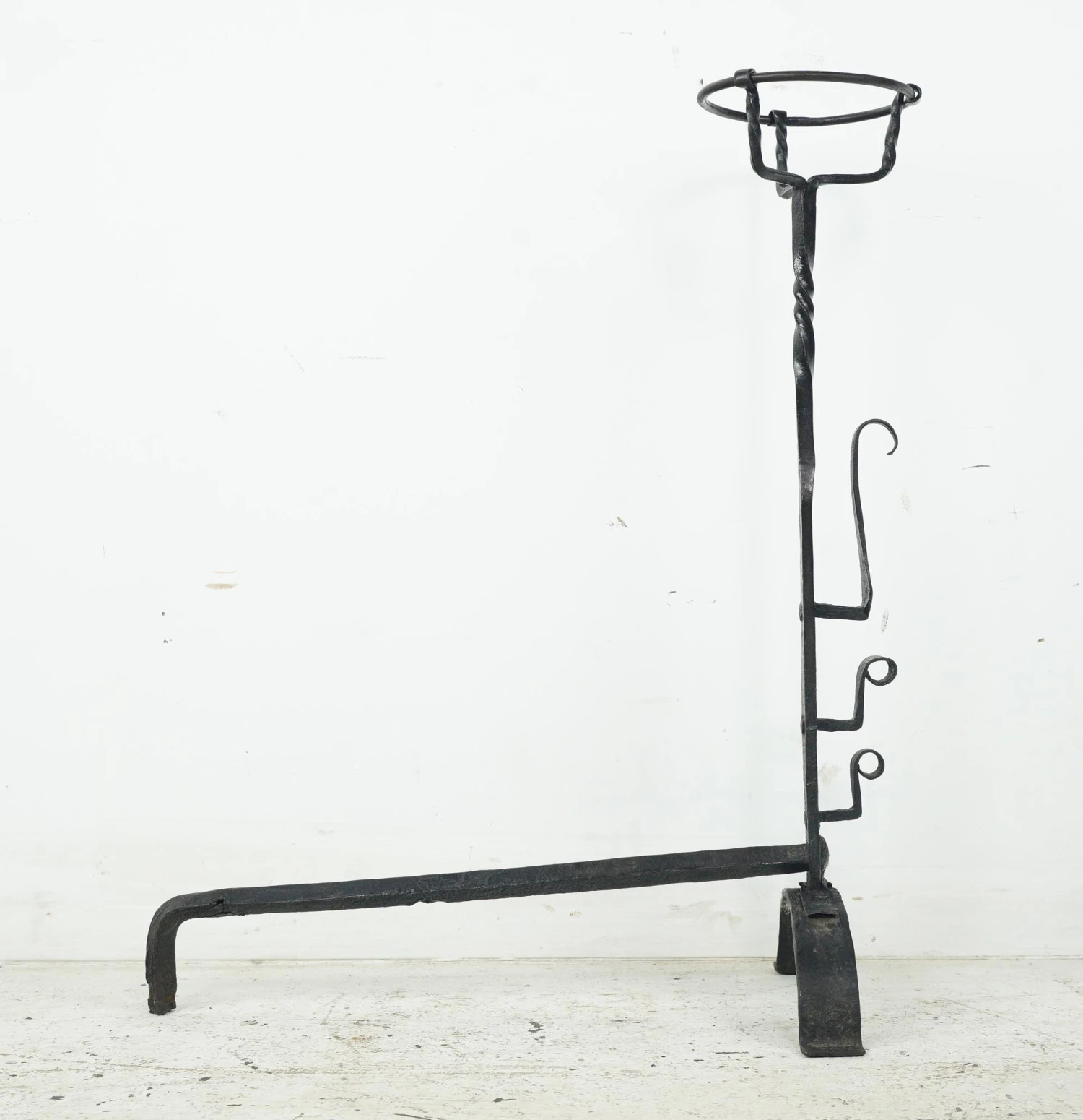 Pair Of Rare 18th Century Bask Top Wrought Iron Andirons 8 Pair Of Rare 18th Century Bask Top Wrought Iron Andirons - Image 6