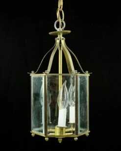 Vintage 3 Light Brass & Clear Glass Panel Pendant Light Lantern -OGT Sale Store q283084 06