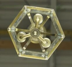 Vintage 3 Light Brass & Clear Glass Panel Pendant Light Lantern -OGT Sale Store q283084 09