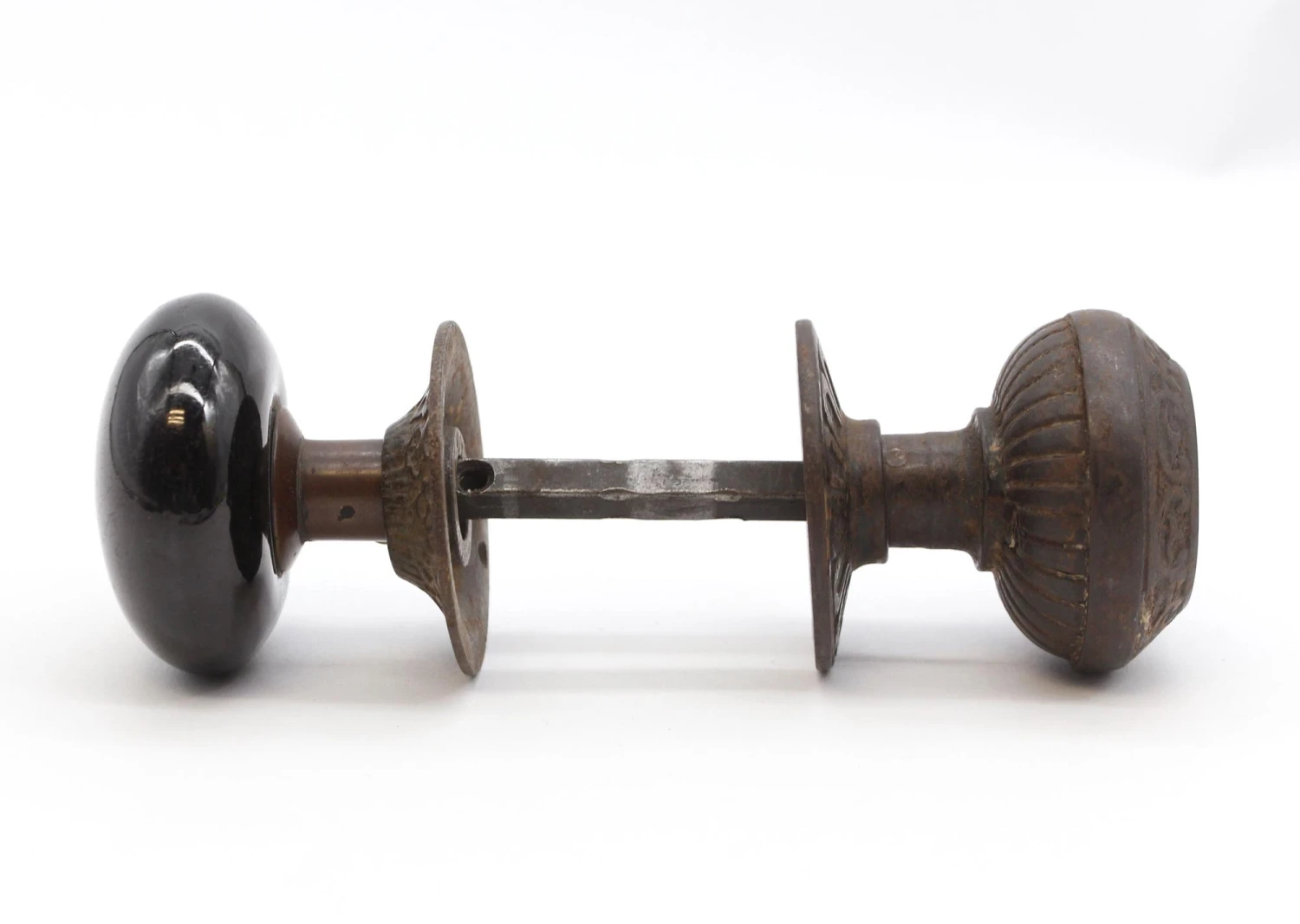 Antique Cast Iron Lady Greek & Black Porcelain Door Knob Set 7 Antique Cast Iron Lady Greek & Black Porcelain Door Knob Set - Image 5