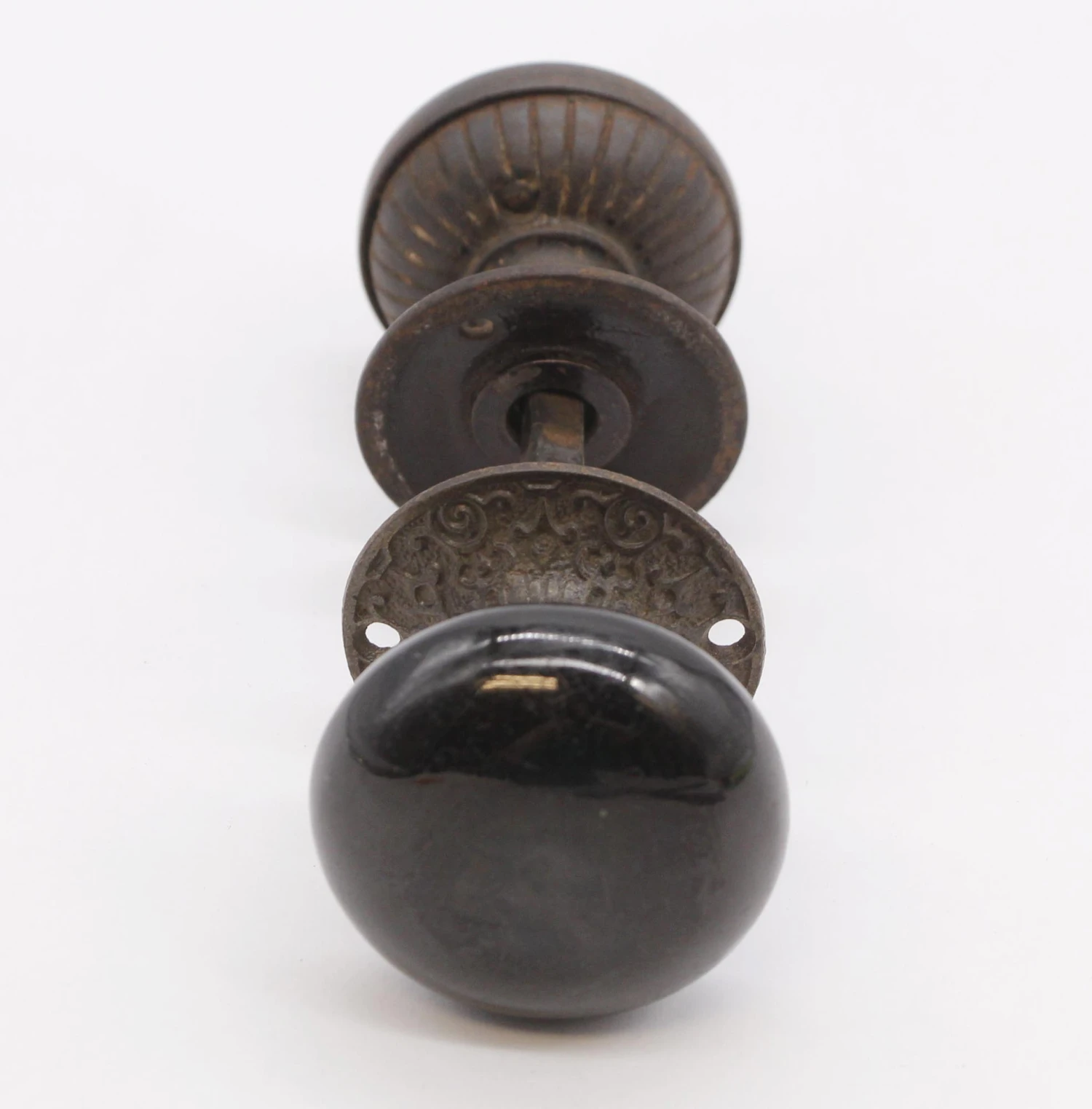 Antique Cast Iron Lady Greek & Black Porcelain Door Knob Set 12 Antique Cast Iron Lady Greek & Black Porcelain Door Knob Set - Image 10