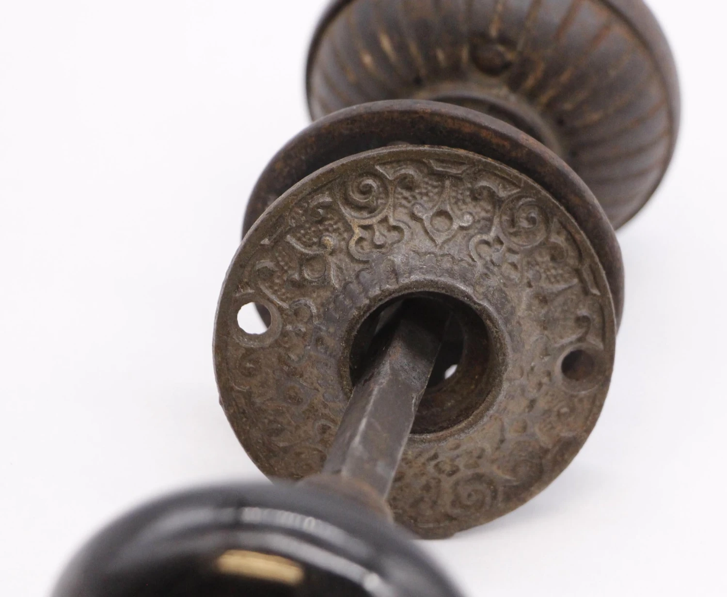 Antique Cast Iron Lady Greek & Black Porcelain Door Knob Set 13 Antique Cast Iron Lady Greek & Black Porcelain Door Knob Set - Image 11