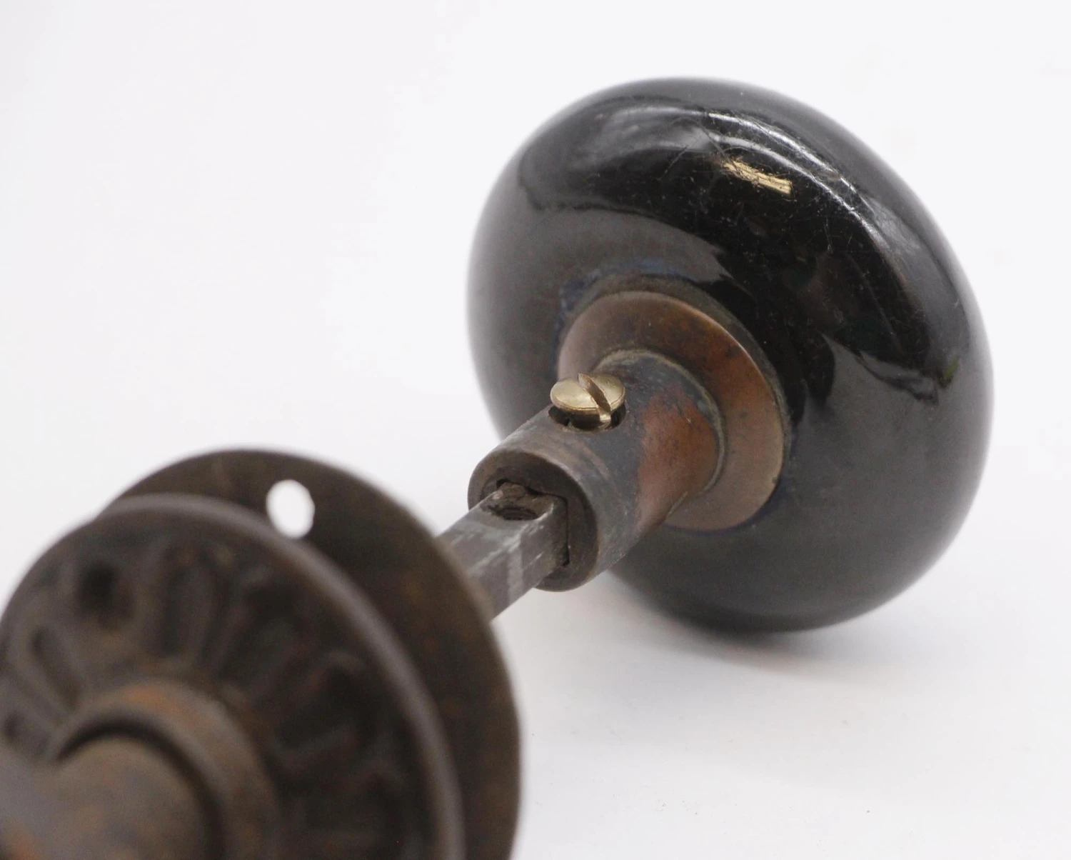 Antique Cast Iron Lady Greek & Black Porcelain Door Knob Set 14 Antique Cast Iron Lady Greek & Black Porcelain Door Knob Set - Image 12