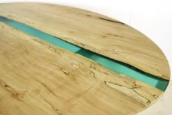 Handcrafted 4.5 Ft. Natural Maple Blue Resin River Oval Dining Table -OGT Sale Store q283235 07