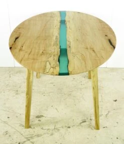 Handcrafted 4.5 Ft. Natural Maple Blue Resin River Oval Dining Table -OGT Sale Store q283235 08