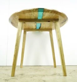 Handcrafted 4.5 Ft. Natural Maple Blue Resin River Oval Dining Table -OGT Sale Store q283235 09