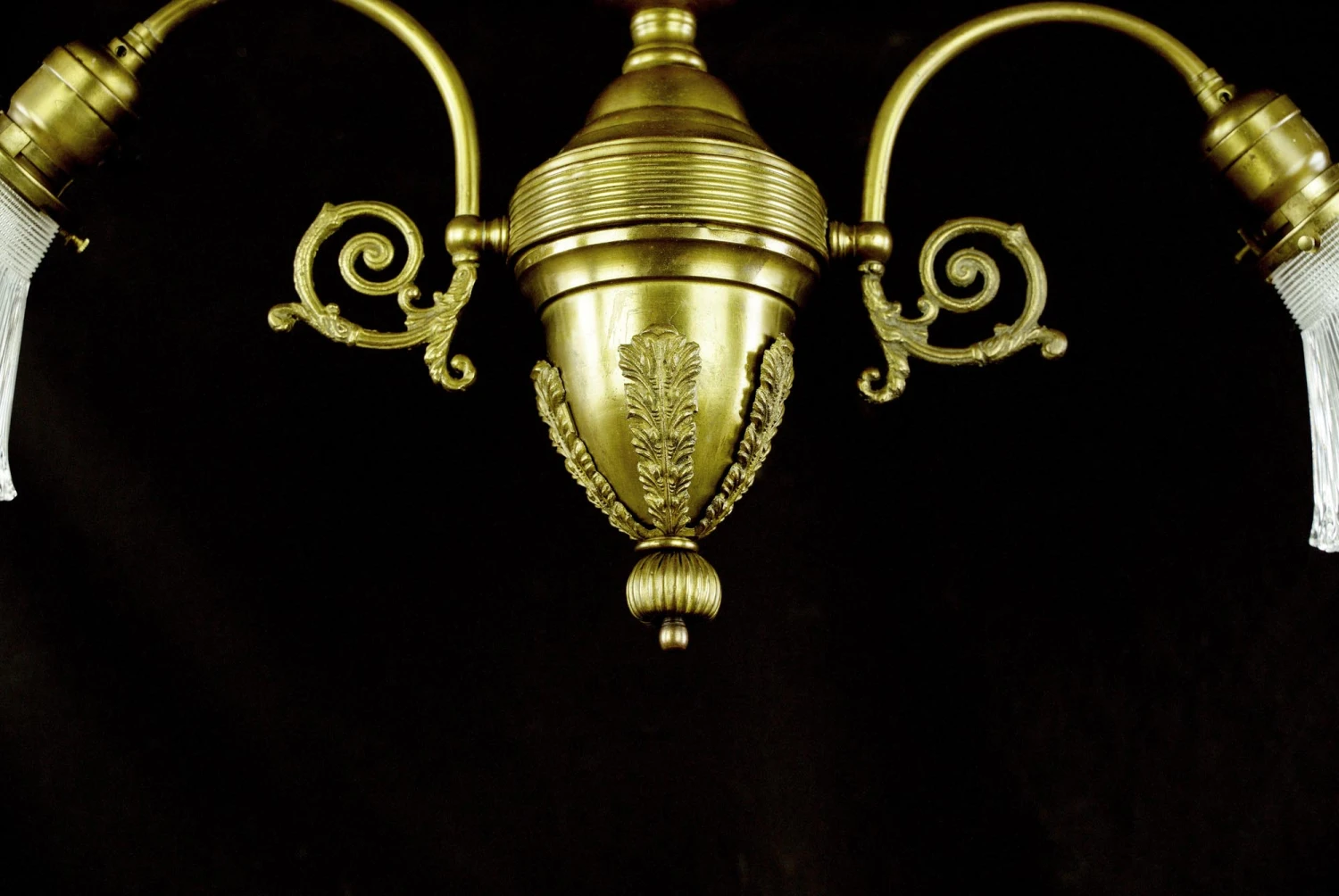 Antique Victorian Gas Converted Electric 2 Down Arm Brass Chandelier 6 Antique Victorian Gas Converted Electric 2 Down Arm Brass Chandelier - Image 4