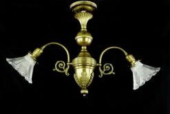 Antique Victorian Gas Converted Electric 2 Down Arm Brass Chandelier 19 Antique Victorian Gas Converted Electric 2 Down Arm Brass Chandelier -OGT Sale Store q283280 06