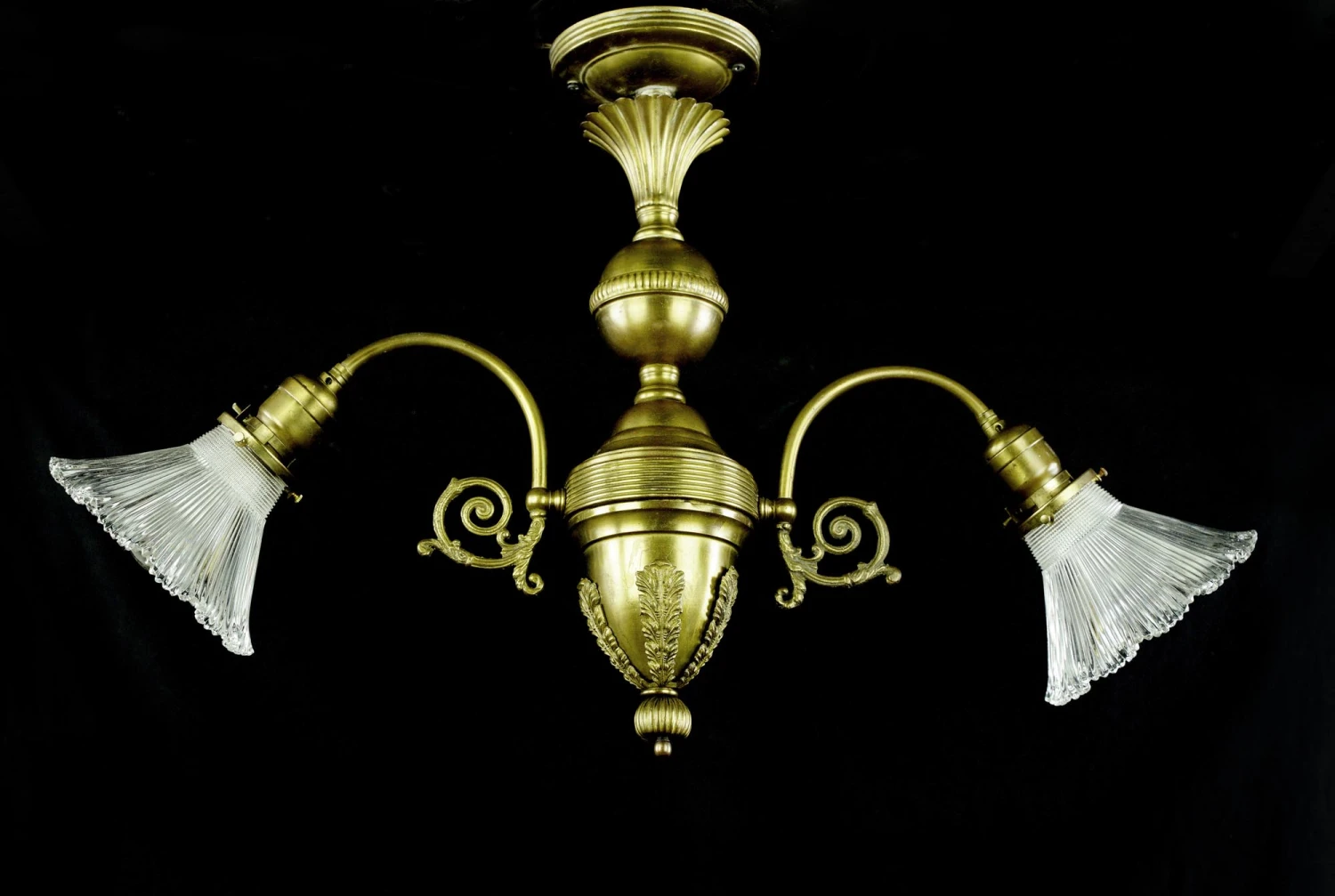 Antique Victorian Gas Converted Electric 2 Down Arm Brass Chandelier 8 Antique Victorian Gas Converted Electric 2 Down Arm Brass Chandelier - Image 6