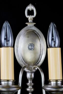 Restored Pair Of Colonial Nickeled Brass 2 Arm Wall Sconces 17 Restored Pair Of Colonial Nickeled Brass 2 Arm Wall Sconces -OGT Sale Store q283293 04